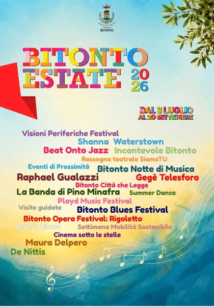 Programma Bitonto Estate 2026 - Eventi dal 18 al 25 Luglio 2026