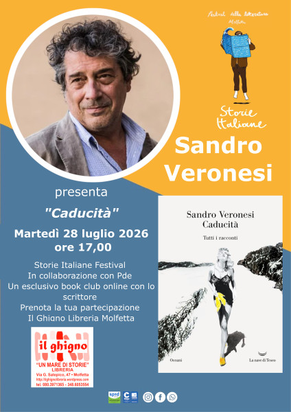Sandro Veronesi presenta Caducità La nave di Teseo Martedì 28 luglio 2026 ore 17.00 Storie Italiane Festival XIV Edizione summer edition In collaborazione con Pde Un esclusivo book club online con lo scrittore Prenota la tua partecipazione  Il Ghigno